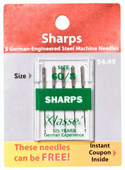 Klasse Sewing Machine Needles - Sharps Size 60/8