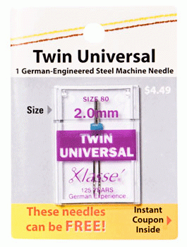 Klasse Sewing Machine Needles - Twin Universal Size 80 - 2.0mm