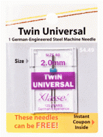 Klasse Sewing Machine Needles - Twin Universal Size 80 - 2.0mm