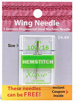 Klasse Sewing Machine Needles - Wing Needle Size 100/16