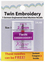Klasse Sewing Machine Needles - Twin Embroidery Size 75 - 3.0mm