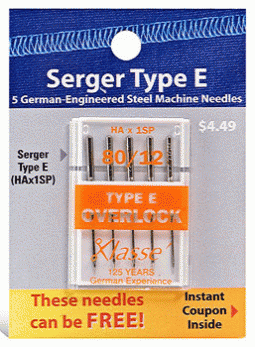 Klasse Sewing Machine Needles - Serger Type E Size 80/12