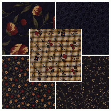 Sandhill Plums Mini Fat Quarter Bundle - Navy Colorway - 5 Fat Quarters